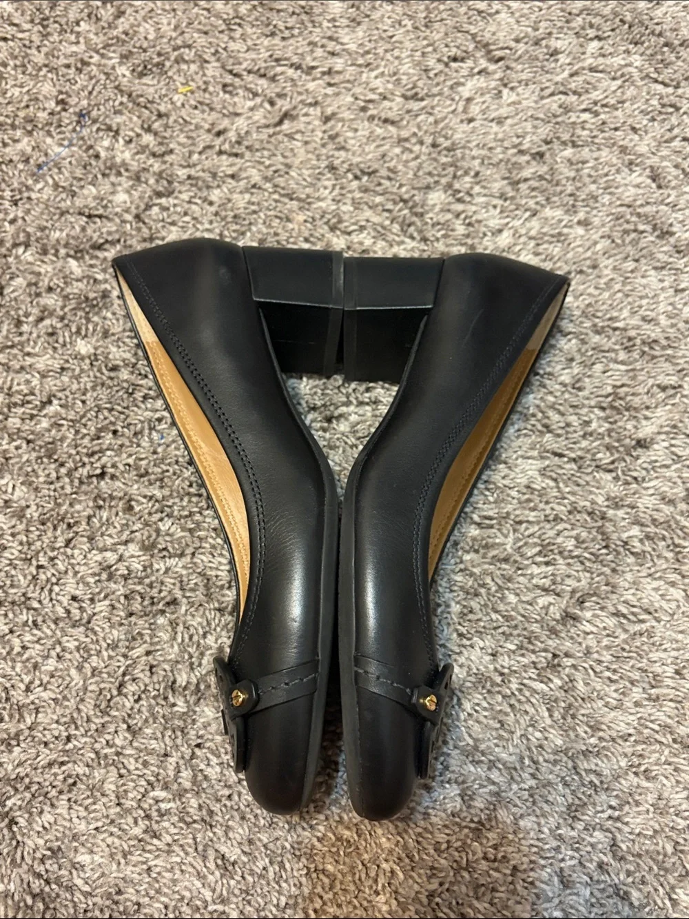 Tory Burch Block Heel Medallion Pumps Black Leather Size 8M